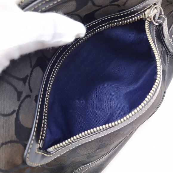 Coach Signature Black Canvas Leather Trim Zipper Closure Hobo Shoulder Bag - Picture 9 of 16